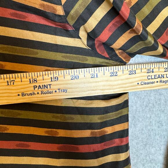 Vintage Stunt 100% Silk Blouse Women’s Large Striped 70s 80s Retro Flowy Hippie - Picture 4 of 12